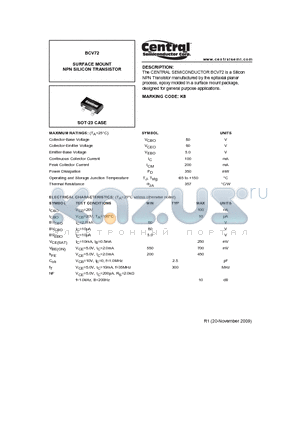 BCV72 datasheet - SURFACE MOUNT NPN SILICON TRANSISTOR