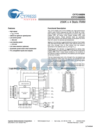 CY7C1006BN-15VC datasheet - 256K x 4 Static RAM