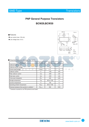 BCW29 datasheet - PNP General Purpose Transistors