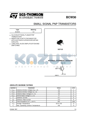 BCW30 datasheet - SMALL SIGNAL PNP TRANSISTORS