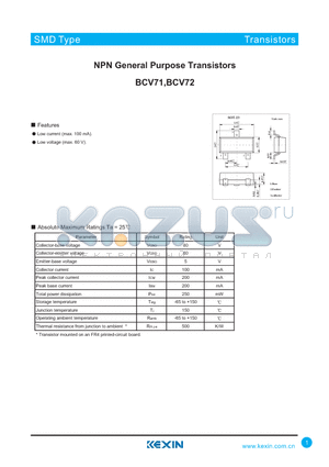 BCV72 datasheet - NPN General Purpose Transistors