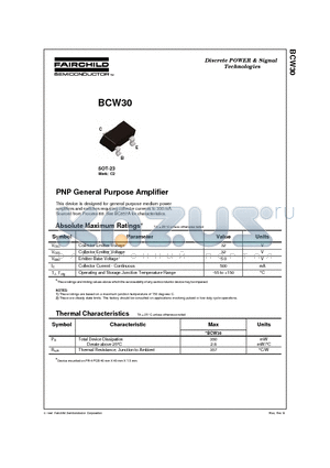 BCW30 datasheet - PNP General Purpose Amplifier