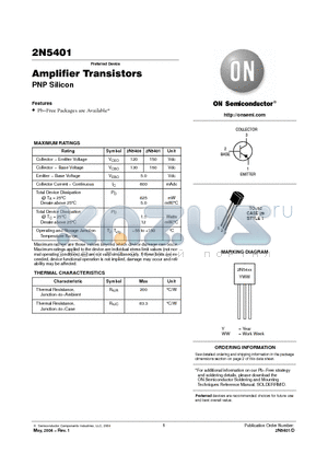 2N5401ZL1 datasheet - Amplifier Transistors