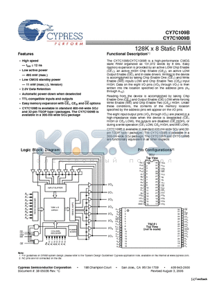 CY7C1009B-12VC datasheet - 128K x 8 Static RAM