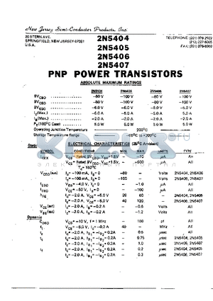 2N5404 datasheet - PNP POWER TRANSISTORS