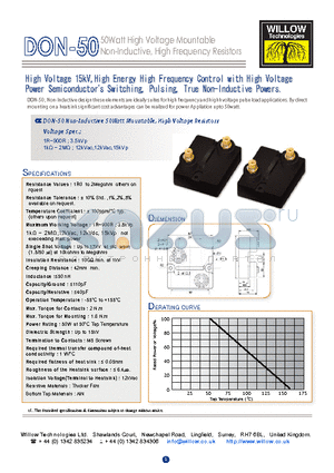 DON-50 datasheet - 50Watt High Voltage Mountable Non-Inductive, High Frequency Resistors