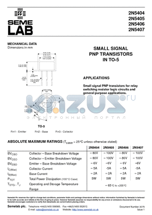 2N5404_01 datasheet - SMALL SIGNAL PNP TRANSISTORS IN TO-5