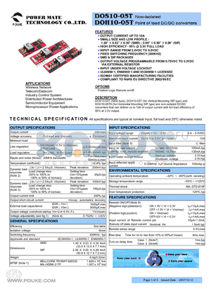 DOS10-05T datasheet - Non-isolated Point of load DC/DC converters