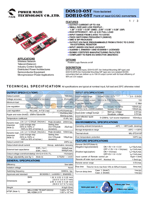 DOS10-05T-P datasheet - Non-isolated Point of load DC/DC converters