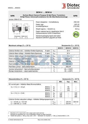 BCW31 datasheet - Surface Mount General Purpose Si-Epi-Planar Transistors