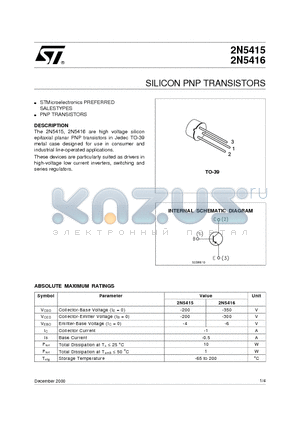 2N5415 datasheet - SILICON PNP TRANSISTORS