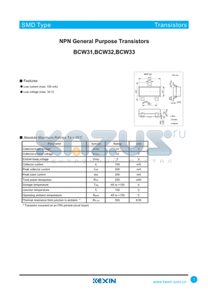 BCW32 datasheet - NPN General Purpose Transistors