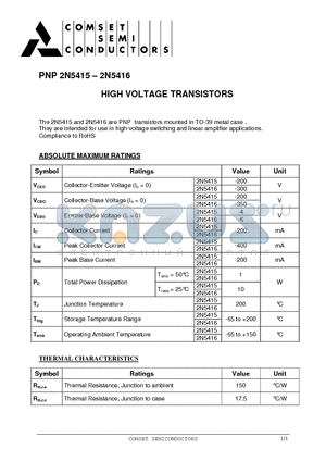 2N5415 datasheet - HIGH VOLTAGE TRANSISTORS