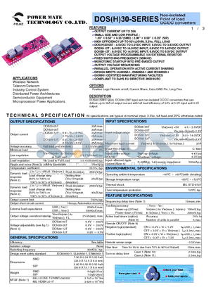 DOS30-12T datasheet - Non-isolated Point of load DC/DC converters