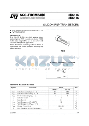 2N5416 datasheet - SILICON PNP TRANSISTORS