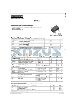 BCW33 datasheet - NPN General Purpose Amplifier