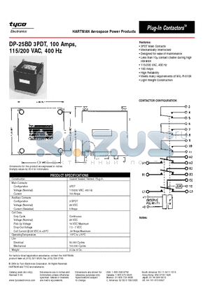 DP-25BD datasheet - DP-25BD 3PDT, 100 Amps,115/200 VAC, 400 Hz