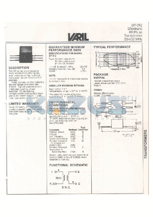 DP-312 datasheet - Wideband RF/Pulse Transformer 25-400 MHz