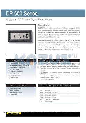 DP-650 datasheet - Miniature LCD Display DigitalPanel Meters