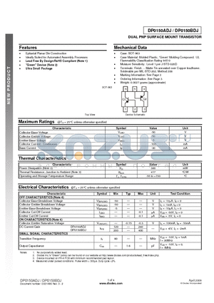 DP0150ADJ-7 datasheet - DUAL PNP SURFACE MOUNT TRANSISTOR