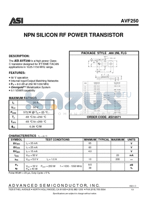 AVF250_07 datasheet - NPN SILICON RF POWER TRANSISTOR