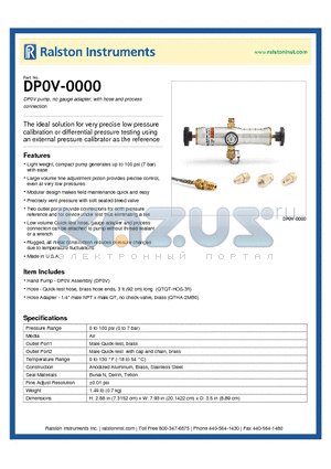 DP0V-0000 datasheet - DP0V pump, no gauge adapter, with hose and process connection
