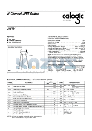 2N5434 datasheet - N-Channel JFET Switch