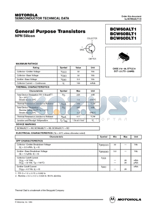 BCW60ALT1 datasheet - General Purpose Transistors