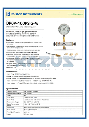 DP0V-100PSIG-M datasheet - DP0V (100 psi / 7 bar) pump, 100 psi analog gauge