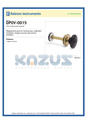 DP0V-0015 datasheet - DP0V pumping piston assembly