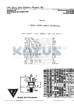 2N5446 datasheet - TRIAC, V(DRM) = 600V TO 699.9V