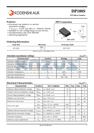 DP100S datasheet - Extremely low collector-to-emitter saturation voltage