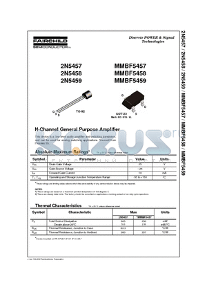 2N5458 datasheet - N-Channel General Purpose Amplifier