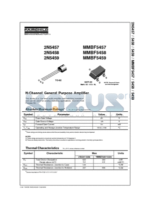 2N5458 datasheet - N-Channel General Purpose Amplifier