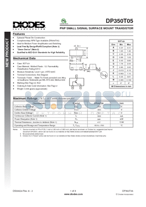 DP350T05 datasheet - PNP SMALL SIGNAL SURFACE MOUNT TRANSISTOR