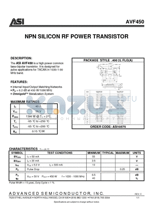 AVF450_07 datasheet - NPN SILICON RF POWER TRANSISTOR