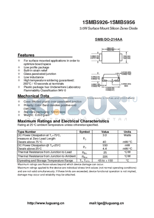 1SMB5950 datasheet - 3.0W Surface Mount Silicon Zener Diode