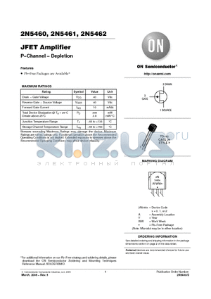 2N5460 datasheet - JFET Amplifier P−Channel − Depletion