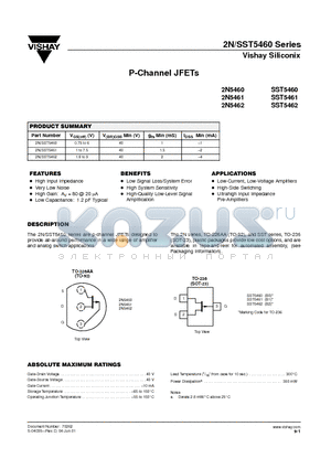 2N5460 datasheet - P-Channel JFETs