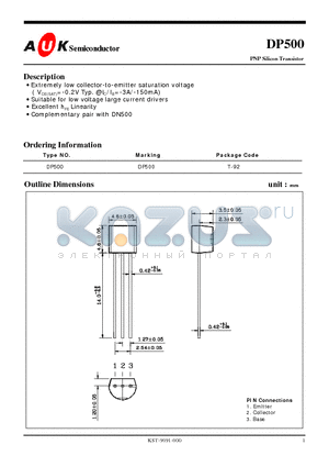 DP500 datasheet - PNP Silicon Transistor (Extremely low collector-to-emitter saturation voltage)