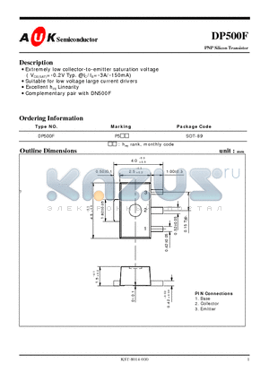 DP500F datasheet - PNP Silicon Transistor (Extremely low collector-to-emitter saturation voltage)