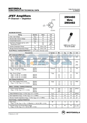 2N5462 datasheet - CASE 2904, STYLE 7 TO92 (TO226AA)