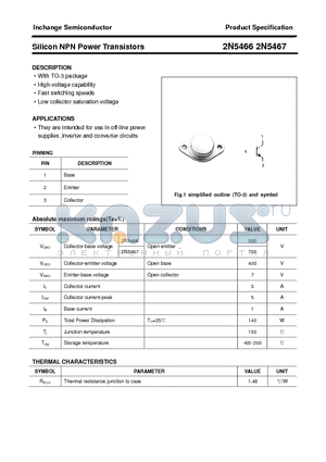 2N5467 datasheet - Silicon NPN Power Transistors