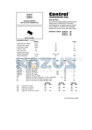 BCW61B datasheet - SURFACE MOUNT PNP SILICON TRANSISTOR