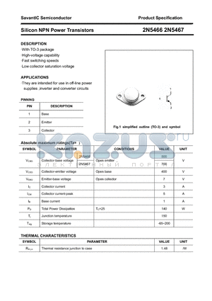 2N5466 datasheet - Silicon NPN Power Transistors