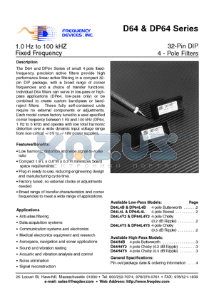 DP64H4Y2-2.50KHZ datasheet - 32-Pin DIP 4 - Pole Filters