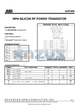 AVF450 datasheet - NPN SILICON RF POWER TRANSISTOR