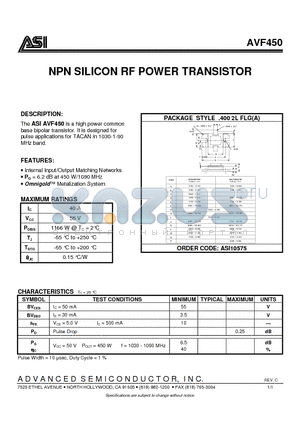 AVF450 datasheet - NPN SILICON RF POWER TRANSISTOR