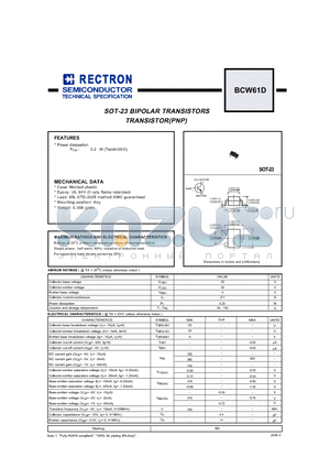 BCW61D datasheet - SOT-23 BIPOLAR TRANSISTORS TRANSISTOR(PNP)