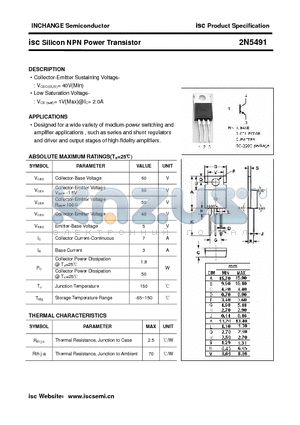 2N5491 datasheet - isc Silicon NPN Power Transistor